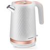 Berdsen Bollitore con filtro anticalcare 1,7 l, capacità 2200 Watt, base piroetta, fornello per acqua, silenzioso, bianco e oro opaco