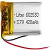 Liter energy battery Batteria 602530 LiPo 3.7V 420mAh 1.554Wh 1S 5C Liter Energy Battery per l'elettronica Ricaricabile Telefono Portatile Smartwatch Orologio GPS - Non adatto per Radiocomando 32x25x6mm (420mAh|602530)