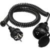 HuaLiSiJi Prolunga Estensibile a Spirale 16A 250V Cavo Spiralato Schuko 0.6m a 1.5m Max, Cavo di Prolunga con Spina di Protezione IP44, per Esterno o Interno, Casa, Ufficio (Nero, 1.5 m)