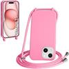 WenBaby Cover Compatible con iPhone 15,Cellulare Girocollo Custodia con Cordino TPU Corda Silicone Case Bumper per iPhone 15 Custodia, Rosa