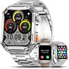 ESFOE Smartwatch Uomo, 1.96 Orologio Smartwatch Militare Uomo Fitness con Chiamate Bluetooth Orologio Intelligente 100+ Modalità Sportive/3 Cinturini/400 mAh/5ATM impermeabile Argento Metallizzato