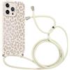 Coalbooliy Custodia con Cordino per iPhone 13 Pro 6,1, Aesthetic Leopard Leopardata Modello Morbido Silicone Bianco Cover Laccio Collana Antiurto Bumper Protettivo Case Cellulare Ragazze, 03
