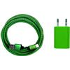 i! - Alimentatore di rete USB da 1 A + cavo di ricarica rapida USB-C in nylon di alta qualità, per cellulare, tablet, smartphone, colore verde