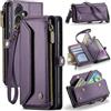 FONREST Custodia portafoglio in pelle per Samsung Galaxy A35 5G, rabat magnetico con supporto, 10 scomparti per carte RFID, fessura per contanti, tasca con cerniera, cinturino, viola