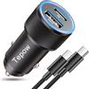 Tepow Caricabatterie Auto 60W, Caricatore Auto USB C Presa USB Auto PD/QC3.0, Carica Batteria Telefono per Auto Spinotto Cellulare Accendisigari USBC con Cavo per iPhone 17 16 15, Samsung Galaxy S25 S24 S23