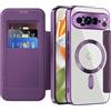 IMEIKONST Cover Magnetica per Google Pixel 9 Pro XL con Slot per Carte, [Compatibile con MagSafe] [Blocco RFID] Custodia in Pelle PU Portafoglio Flip Trasparente Case per Pixel 9 Pro XL. Viola JDCX