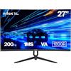 Nilox NXM27CRV2001 Monitor Gaming Curvo 27'', Full HD VA, Frequenza 200 Hz, Tempo di Risposta 1 ms, Connessioni HDMI/DP, Supporto VESA 100×100 mm