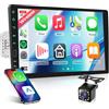 VECHTEL Autoradio 1 Din con Carplay Android Auto senza Fili, 9 Pollici IPS Touch Screen Stereo Auto Supporto Bluetooth Radio AM/FM/RDS EQ USB Mirror Link SWC MIC Telecamera Posteriore