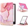 MoKo Custodia Girevole a 360° per 7 eBook Reader 12a Gen 2024, Retro Trasparente Staccabile Magnetica Regolabile con Auto Wake/Sleep, Non compatibile con TCL Remarkable Kobo, Marmorizzato Rosa Chiaro