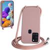 WenBaby Cover Compatible con Samsung Galaxy A21S,Cellulare Girocollo Custodia con Cordino TPU Corda Silicone Case Bumper per Samsung Galaxy A21S Custodia, Rosa sabbia