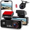 Avutrel Dash Cam, grandangolo a 170°, 4K+2K anteriore e posteriore all'interno, scheda da 64 GB inclusa, controllo WiFi e app, modalità parcheggio 24h