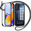 Jrkvniv Cover per Xiaomi Redmi Note 11 Pro con Cordino,360 Gradi Trasparente Custodiacon con Protezione Schermo Integrata,Bumper Rugged Custodia con Regolabile Tracolla Corda Collana per 6.67-Nero