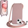 WenBaby Cover Compatible con iPhone 15,Cellulare Girocollo Custodia con Cordino TPU Corda Silicone Case Bumper per iPhone 15 Custodia, Rosa sabbia