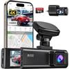 REDTIGER 4K Dash Cam Auto Anteriore Posteriore, Sensore STARVIS 2,Scheda 64GB, Doppia Dashcam,WiFi GPS Integrato, IPS 3.18, 170° Grandangolo, Sorveglianza Parcheggio 24/7, Registrazione Loop, WDR