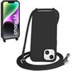 WenBaby Cover Compatible con iPhone 14,Cellulare Girocollo Custodia con Cordino TPU Corda Silicone Case Bumper per iPhone 14 Custodia, Nero