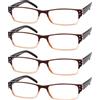 Eyekepper 4 Paia Occhiali da Lettura Cerniere a Molla Uomo Donna Montatura Rettangolare Lettori Marrone Lenti Trasparenti Diottria 0.75