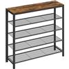 VASAGLE Scarpiera, Scaffale Portascarpe con 4 Ripiani in Rete e Un Piano per Borse, Organizzatore per Corridoio Salotto Armadio, in Stile Industriale, Marrone Vintage e Nero LBS15BX