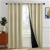 Deconovo Tende per Interni con Anelli, Oscuranti 100% con Retro Nero, Tende Termiche Isolanti Moderne per Camera da Letto e Soggiorno, 2 Pannelli, 140x290 cm, Beige Chiaro