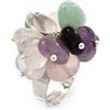 Avalaya Anello flessibile a grappolo con pietre semipreziose multicolore/argento/regolabile