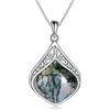 YAFEINI Collana a Goccia Vintage in Argento Sterling Con Ciondolo a Goccia in Pietra Di Muschio Gioiello Regalo Per Donne e Ragazze