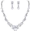 EVER FAITH Parure Gioielli Donna Trasparente Rhinestone Cristallo Cerimonia Sposa Floreale Goccia d'Acqua Collana Clip-on Orecchini Set Argento-Fondo
