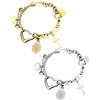 JewelryWe Vergine Maria, bracciale da donna in acciaio inox, asimmetrico, multistrato, con cuore, croce, madre, medaglia, rosario religioso, bracciale da preghiera da donna, Acciaio inossidabile