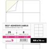 Netuno 25 fogli A4 Etichette Autoadesive 10,5 x 7,4 cm (8 pezzi per foglio) etichette carta bianca per imballaggi ufficio pacchi corrieri logistica archiviazione documenti stampabili scrivibili
