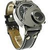 EINCAR Orologio sportivo da polso al quarzo, da uomo, con quadrante con doppio fuso orario e cinturino in pelle, stile militare dei piloti russi, colore: nero