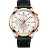 JewelryWe Orologio da uomo rotondo analogico al quarzo sub-quadrante orologio calendario cinturino in pelle nera orologio da polso casual, Oro rosa