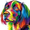 OWN4B - Kit per punto croce su tela stampata con cane colorato, 11 ct, 36 x 36 cm, kit da ricamo fai da te (cane)
