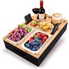TOSUTO Vassoio da Divano in Legno,Vassoio da portata,Con 2 Ciotole in Acciaio Inox & Portaspezie,Vassoio Legno,Coperchio Magnetico Rimovibile,Contenitore per snack da divano Per Divano,Letto e Giardino