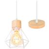 TOKIUS Lampada a Sospensione E27, Plafoniera Industriale Retro Lampada da soffitto in Metallo e Legno Ø160mm Illuminazione design per Cucina Salotto (1 pezzo)