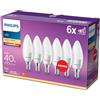 Philips LED Lampadina Oliva, E14, 5.5 W, Luce Bianca Calda, 6 pezzi