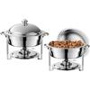 NArra Rechaud e Scaldavivande Confezione da 2 Piatti Chafing Rotondi Set Buffet, Acciaio Inossidabile 6L Server Buffet Rotondo e Scaldavivande, Supporti Spessi Catering Chafe con Ciotole a Specchio