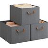 WOLTU Set di 3 Scatole Portaoggetti Pieghevoli, Scatole Portaoggetti Pieghevoli in Tessuto con Manici, per Vestiti e Giocattoli, Grigio, 42x32x26 cm