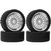 KINGCOO - Set di 4 pneumatici e ruote per auto radiocomandate, 65 mm, rivestimento in plastica, per Tamiya WR8 HPI HSP TT02 Tamiya WR8 HPI HSP TT02 (argento)