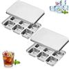 YUCHKEJ 2 Pezzi Stampo Ghiaccio in acciaio inox, Stampo Cubetti di Ghiaccio Grande con coperchio, 12 quadrati Impilabile Ice Cube, Formine Cubi Ghiaccio per Whisky, Cocktail,alimenti per bambini,Senza BPA