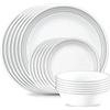 Corelle Mystic Grey, servizio da 18 pezzi, per 6 persone, resistente alle scheggiature, include piatti piani da 26 cm, piatti da insalata/contorni da 17 cm e ciotole da 530 ml per zuppa/cereali