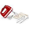 KitchenAid 5KHM9212BER - Sbattitore manuale a 9 velocità, potente motore CC, con 5 accessori in acciaio inox (fruste, frusta, ganci per impasto, asta di miscelazione) e custodia, rosso impero