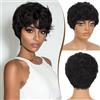 RUWISS Pixie Cut Parrucca per capelli umani Parrucche corte naturali con frangetta per donne nere Ondulati a strati diversi stile parrucche corte (1B# nero)