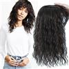 LesafeV Parrucca riccia con clip, con frangia, capelli spettinati, un solo pezzo, 35 cm, castano scuro