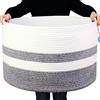 Casaphoria Cesta portaoggetti Casaphoria in corda di cotone, misura XXXL, per soggiorno, con manico, per coperte, asciugamani e cuscini, cesto per la biancheria, bianco e grigio (55,9 cm x 55,9 cm x 35,6 cm)