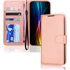 TECHGEAR Custodia a portafoglio in pelle per Galaxy S23 FE, custodia protettiva con porta carte di credito, supporto e cinturino da polso, in pelle PU oro rosa con chiusura magnetica, progettata per