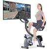 Bigzzia Cyclette pieghevole con APP - Cyclette pieghevole 4 in 1 con 10 livelli di resistenza magnetica regolabile e cavo di tensione - Display LCD - grigio