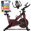 FunLife C1 cyclette - smart indoor bike con Bluetooth e app training, silenziosa trasmissione a cinghia, resistenza variabile in continuo, fino a 120 kg, rosso neon