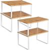 SONGMICS Organizer da Cucina, Set di 4 Ripiani da Cucina, per lo Stoccaggio nei Armadietti, Impilabili, Espandibili, in Metallo e Legno Ingegnerizzato, Bianco e Naturale