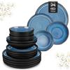 vancasso PLAYA Servizio Piatti per 6 Persone, 24 Pezzi, Set Piatti Moderni in Gres - 6 Piatti Piani, 6 da Dessert, 6 Fondi e 6 Ciotole Cereali - Adatto per Lavastoviglie e Microonde - Smalto Blu