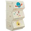 SONGMICS Organizzatori per Bambini, 3 Scatole Portaoggetti Impilabili, Scatole Pieghevoli con Manici, Coperchio Magnetico, Tema Spazio, Beige RLB700M01