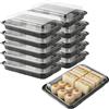 DYMHQ 10 Pezzi Durevole Vassoi per Sandwich con Trasparenza Coperchio, Nera Vassoi Riutilizzabili in Plastica con Coperchi, Sushi Rettangolari Vassoio per Alimenti Ermetico per Campeggi Pasto Famiglia