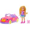 Barbie - Set Chelsea e Veicolo, playset con bambola Chelsea bionda con gonna e scarpe e macchinina decappottabile a tema orso e orsacchiotto, giocattolo per bambini, 3+ anni, HXN05